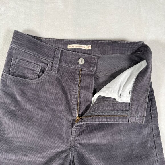 Levis Ribcage Straight Ankle Pants Women Size 27 Gray Corduroy High Rise 28x26 - Picture 6 of 16
